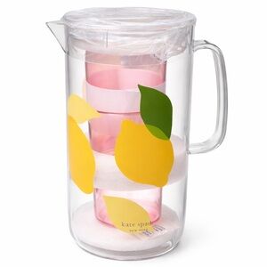 Kate Spade Lemon Pitcher with Two (2) Pink Cups (NWT)